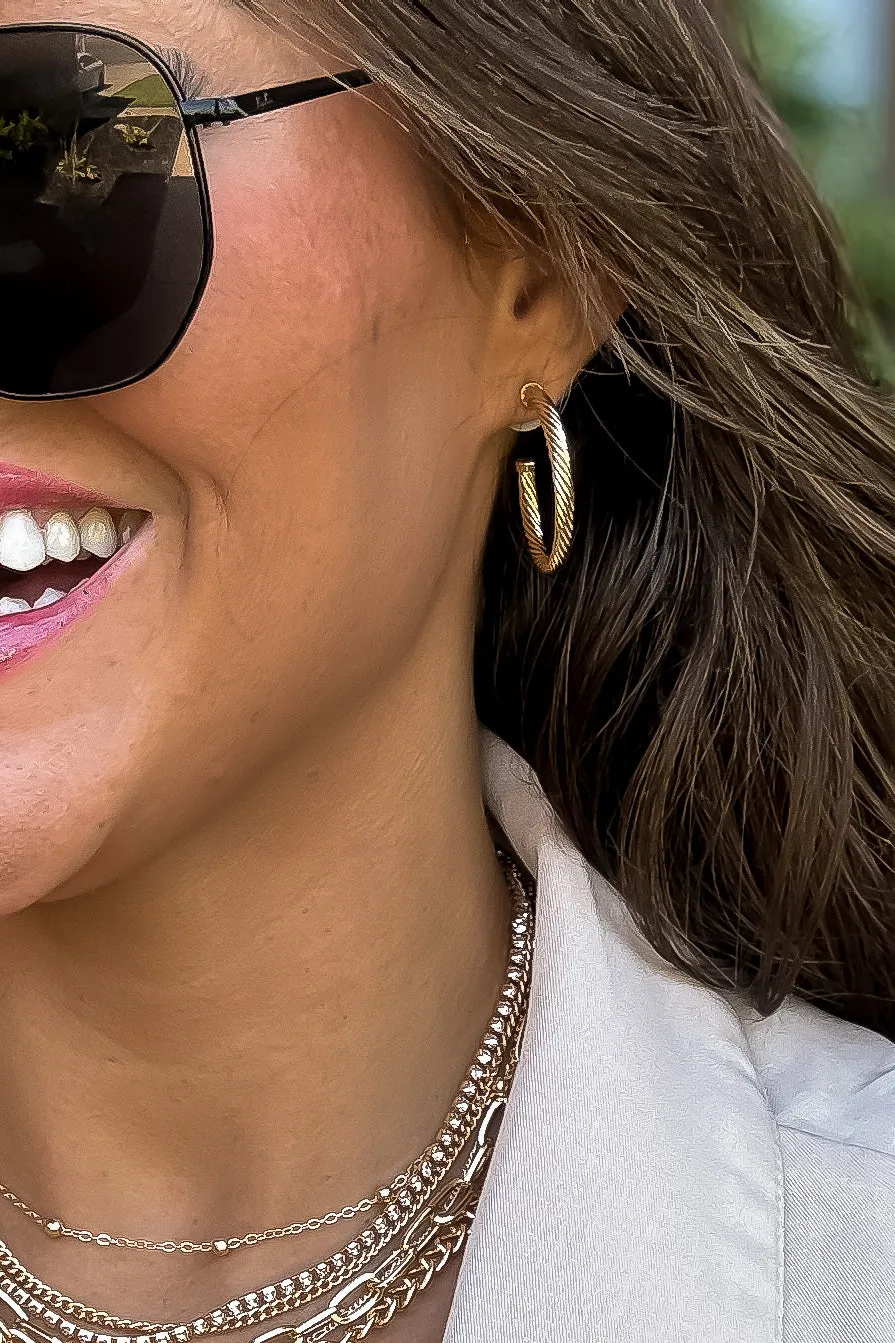 Medium Gold Cable Hoop Earrings