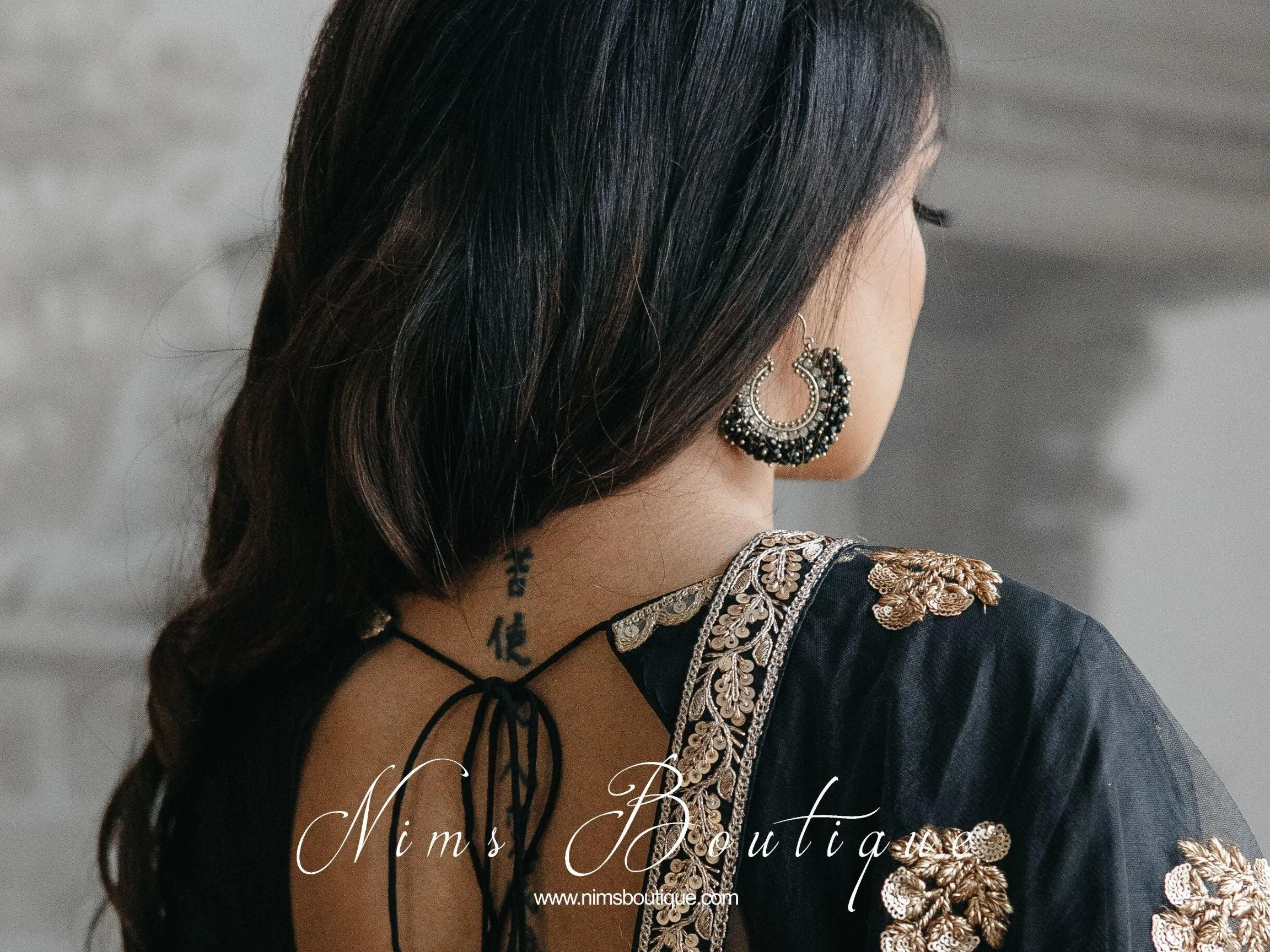 Meghna Royal Black Hoop Earrings