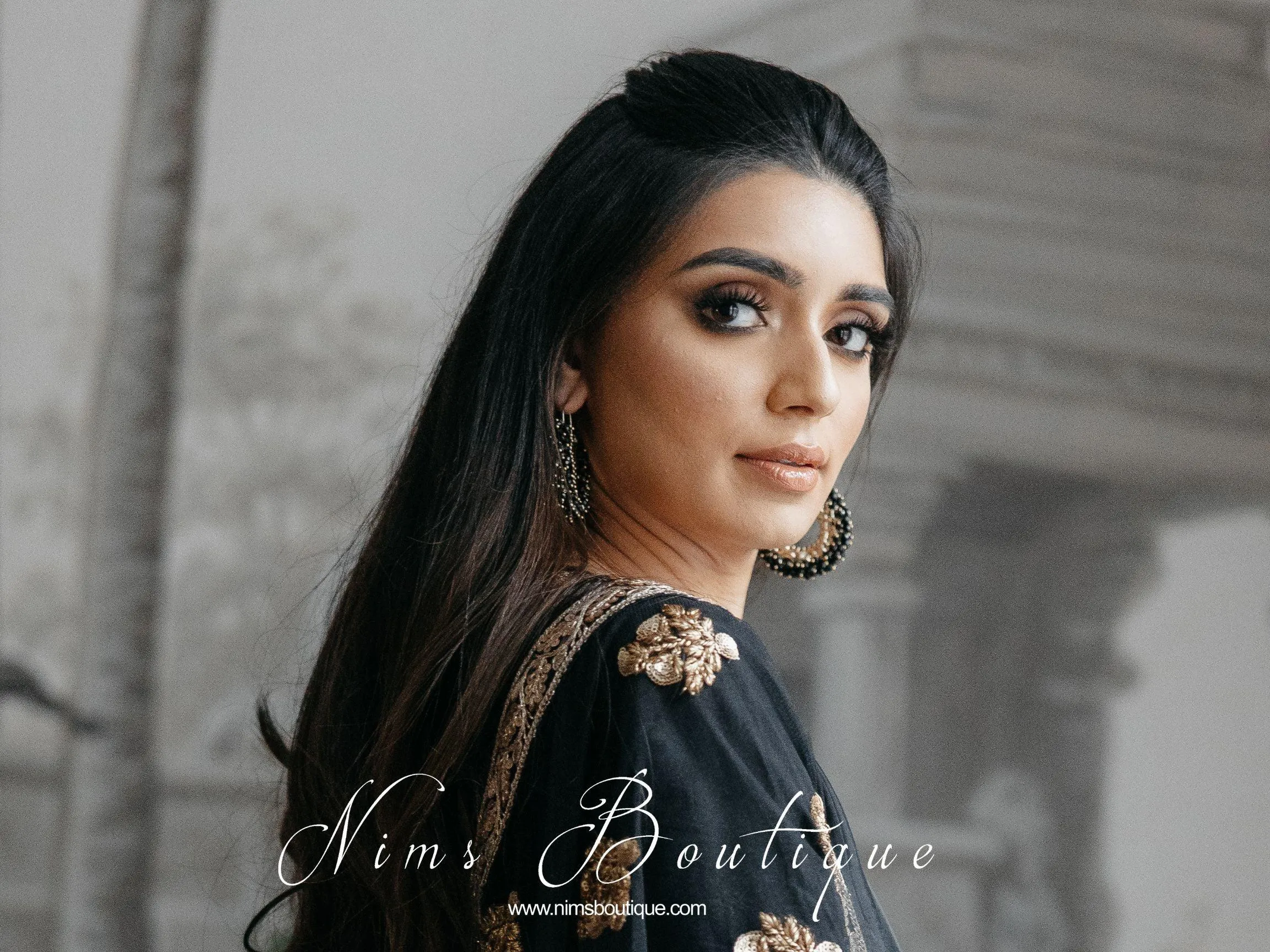 Meghna Royal Black Hoop Earrings