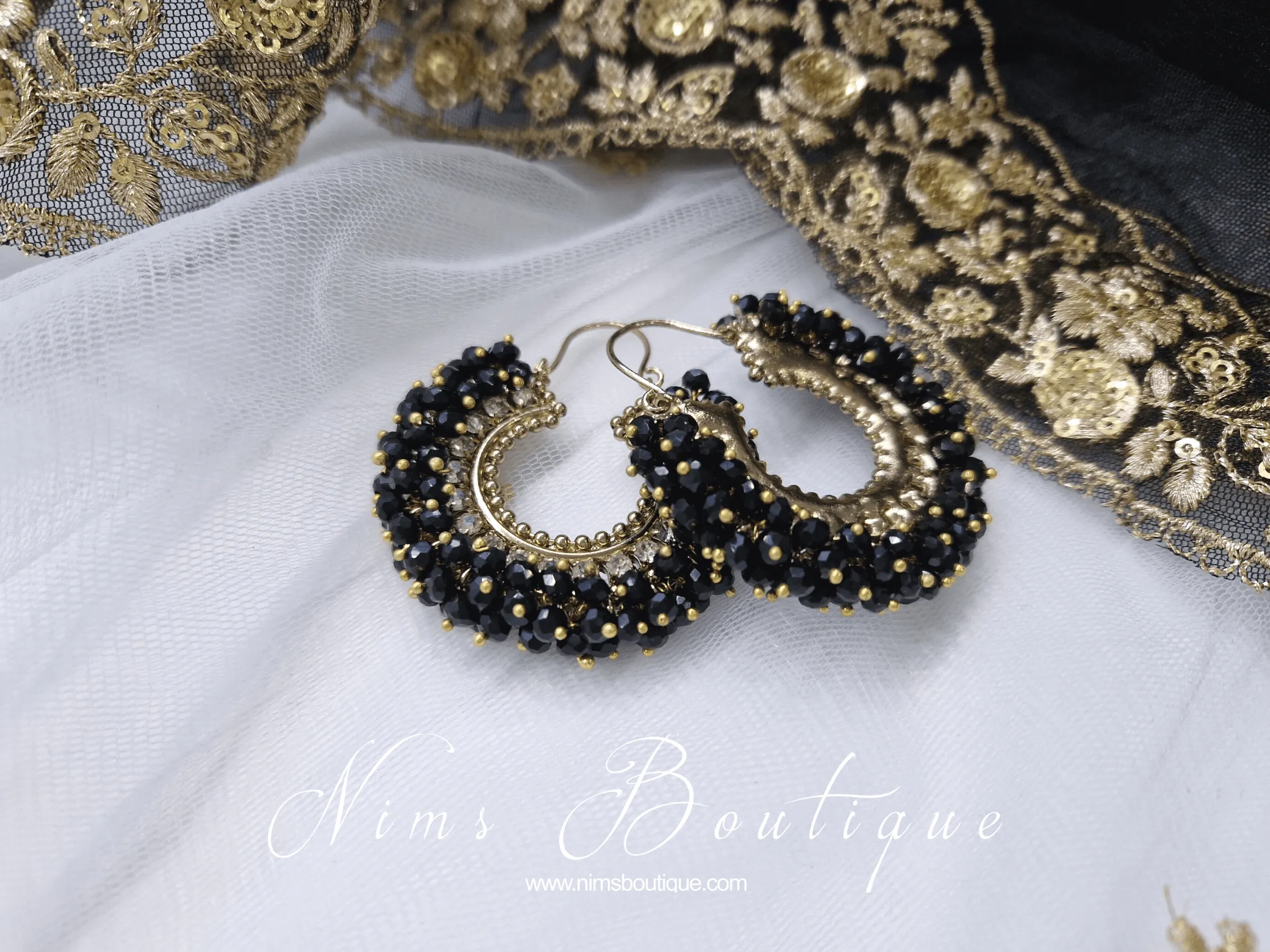 Meghna Royal Black Hoop Earrings