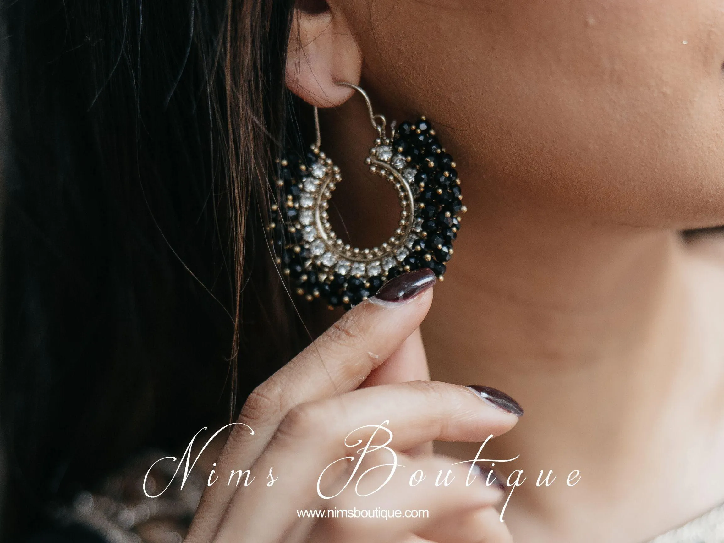 Meghna Royal Black Hoop Earrings