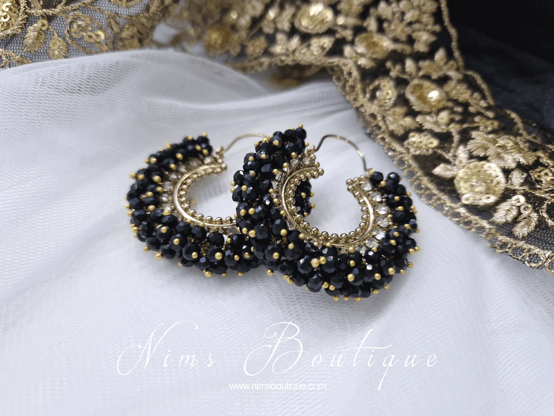 Meghna Royal Black Hoop Earrings