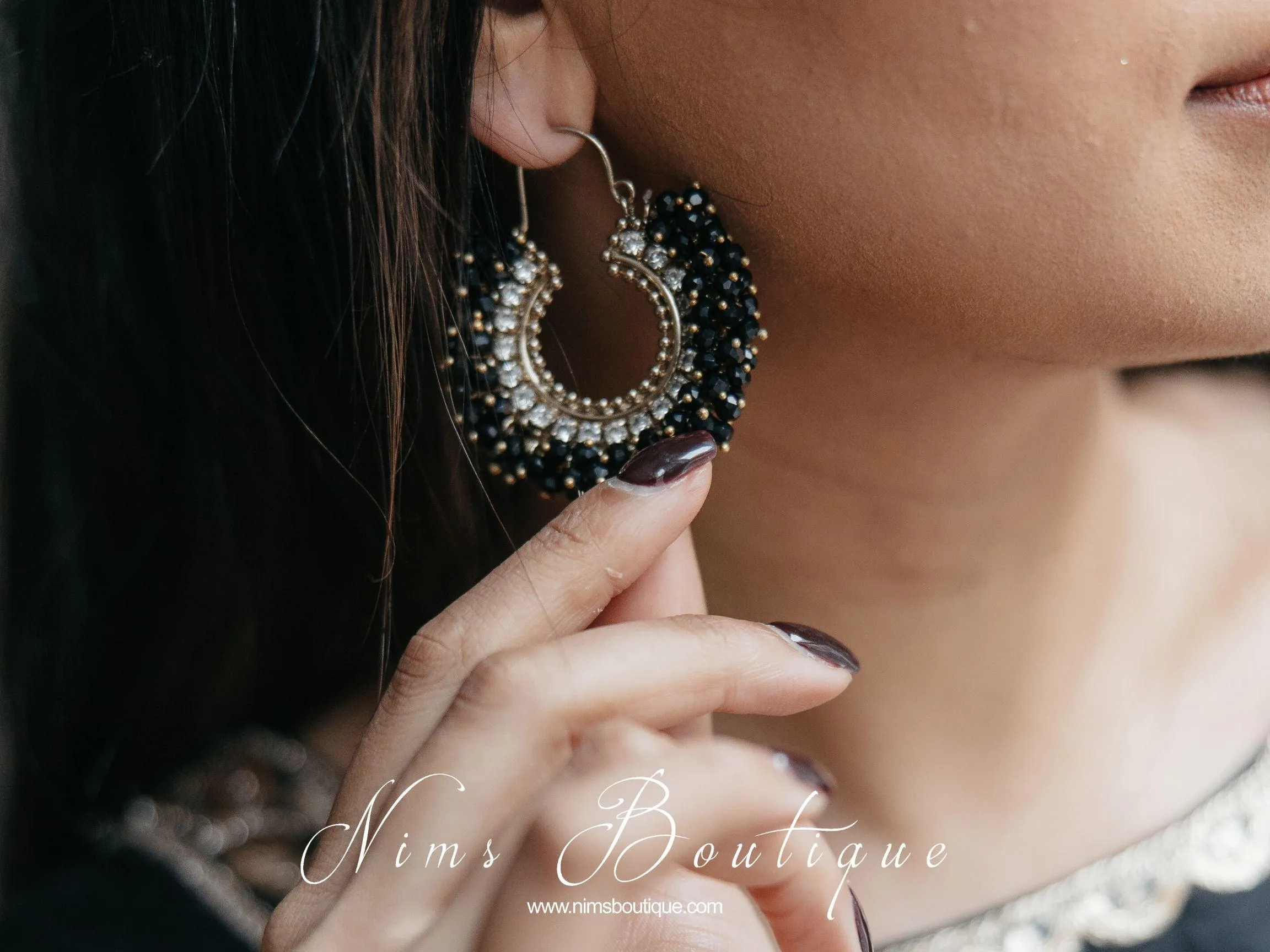 Meghna Royal Black Hoop Earrings