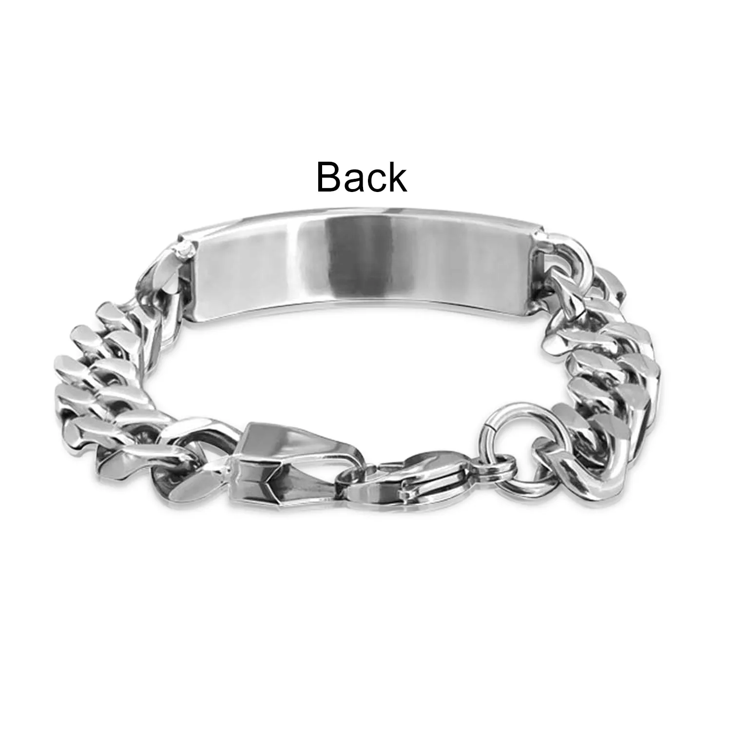 Men's Silver Tone Stainless Steel Cross ID Bracelet with Curb Chain