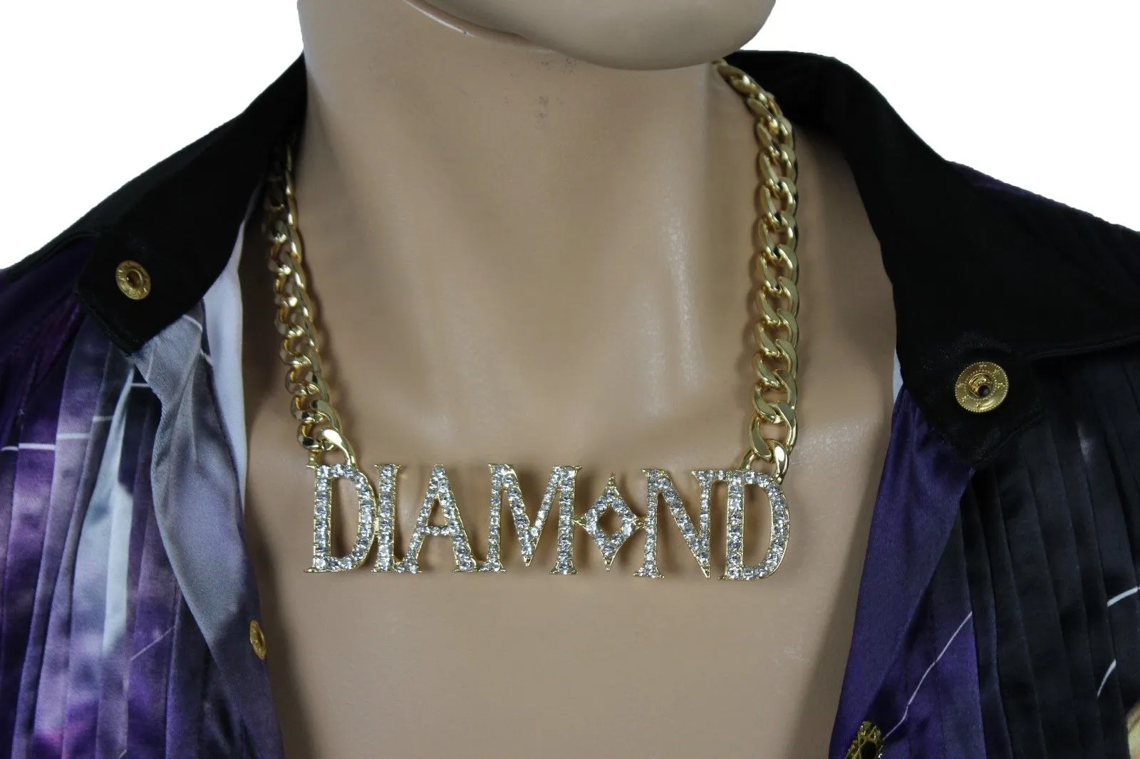 Miami Men Gold Metal Chain Necklace 3D DIAMOND Pendant Gangster Hip Hop