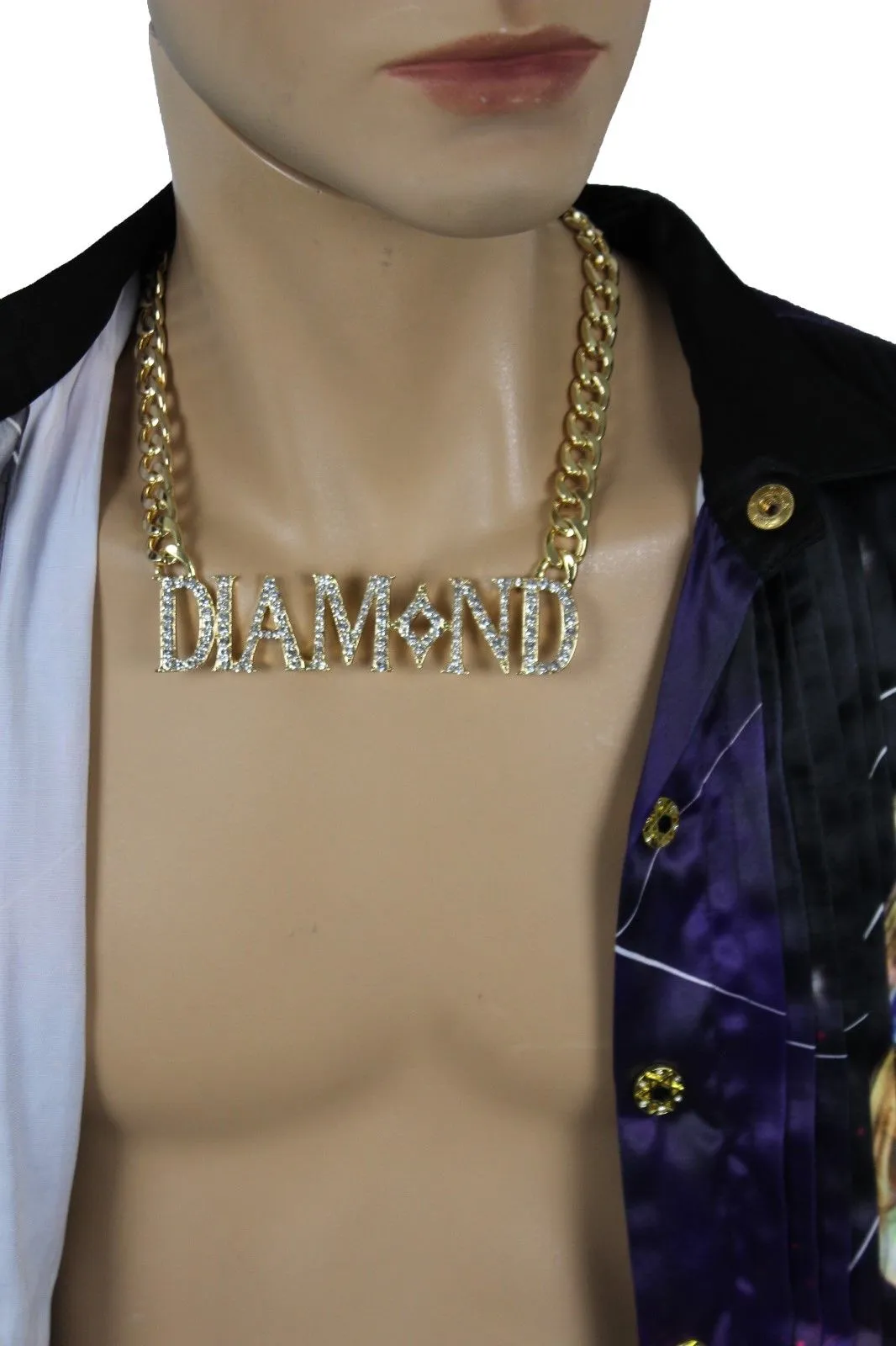 Miami Men Gold Metal Chain Necklace 3D DIAMOND Pendant Gangster Hip Hop