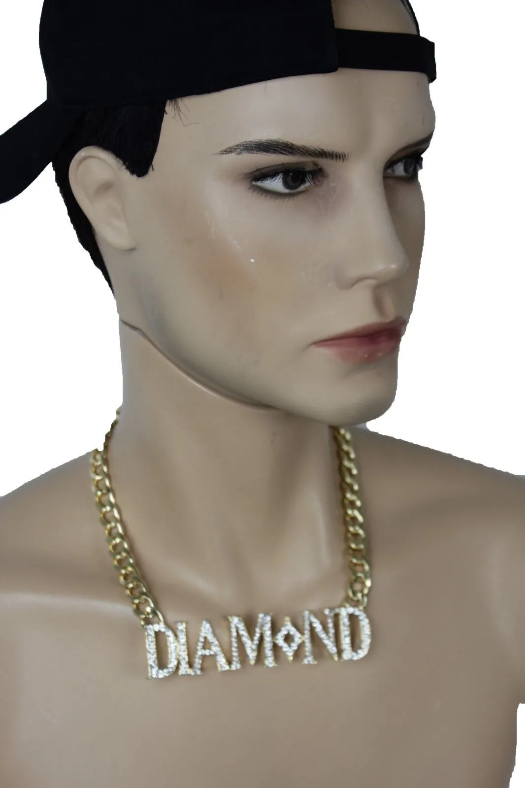 Miami Men Gold Metal Chain Necklace 3D DIAMOND Pendant Gangster Hip Hop