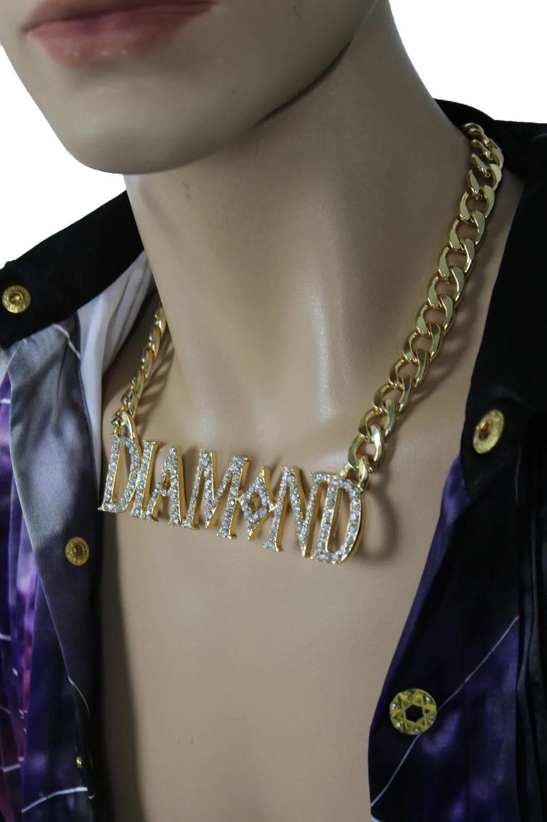 Miami Men Gold Metal Chain Necklace 3D DIAMOND Pendant Gangster Hip Hop