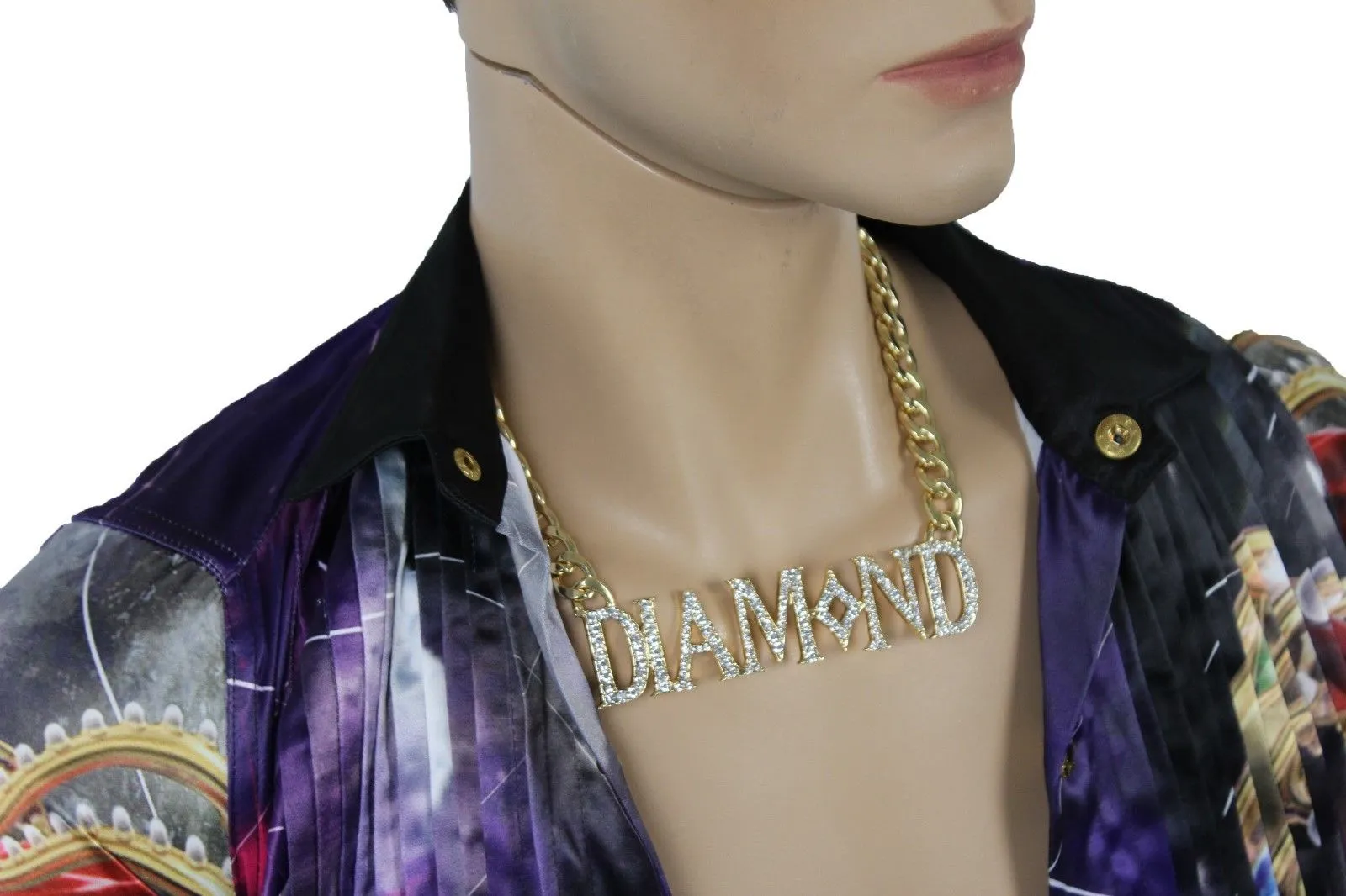 Miami Men Gold Metal Chain Necklace 3D DIAMOND Pendant Gangster Hip Hop