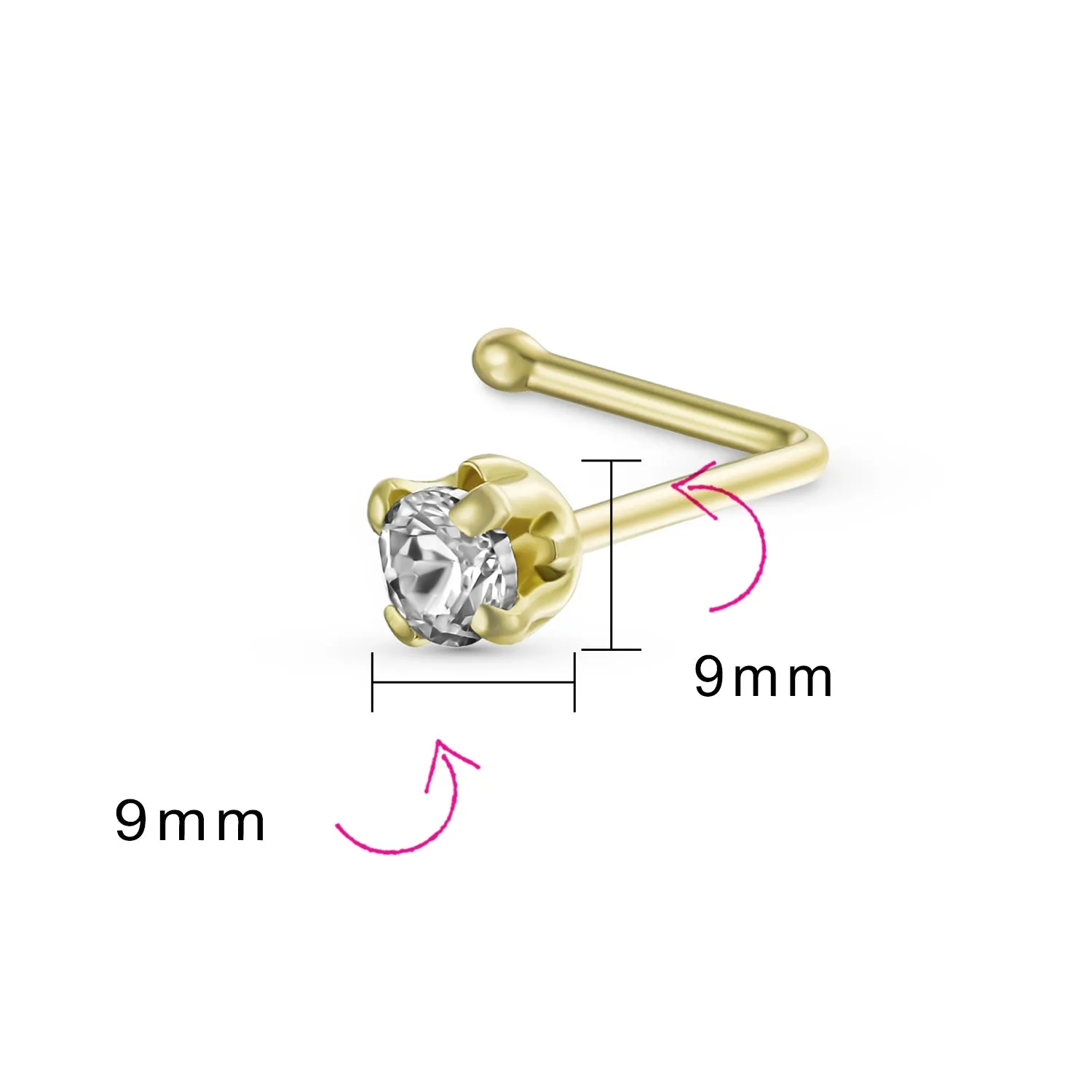 Mini 10K Gold Cartilage Ear Stud L Shape Nose Tragus Helix Piercing Jewelry 9MM