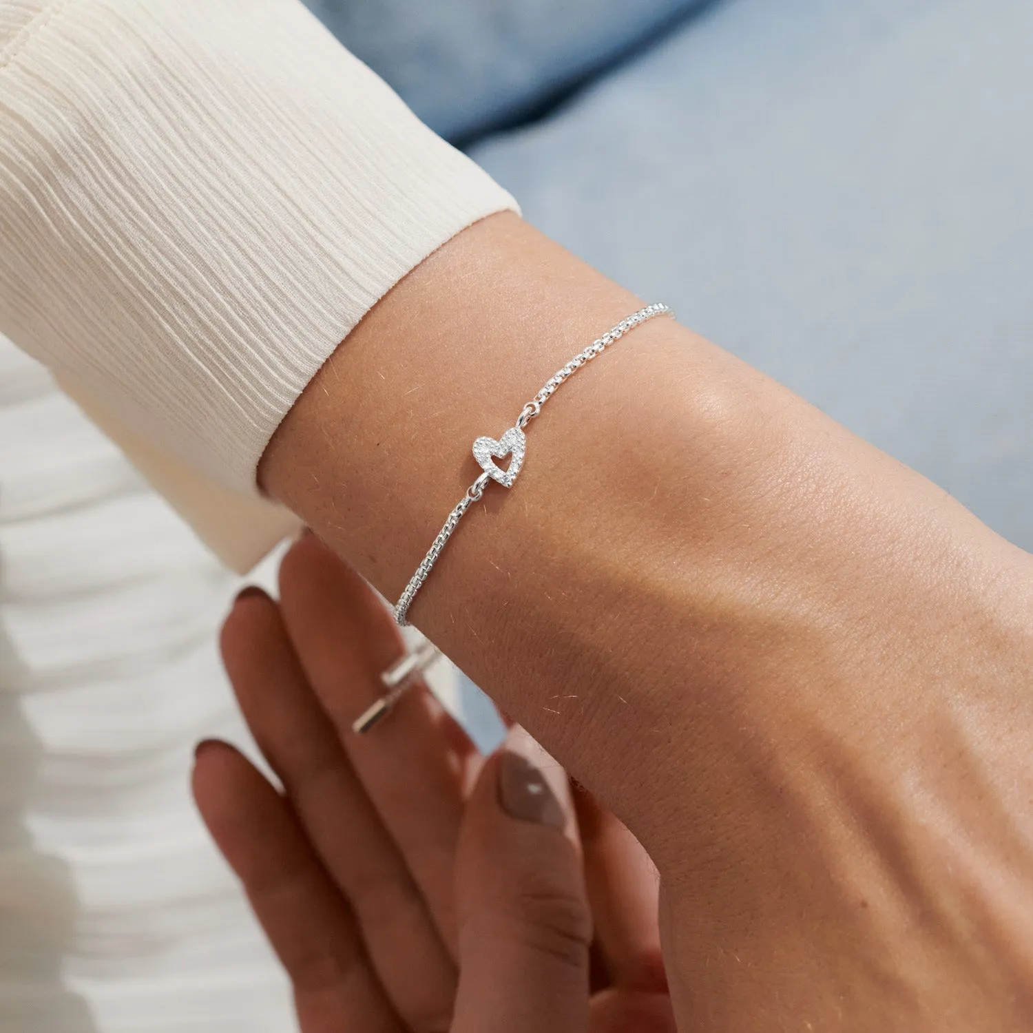 Mini Charms Pave Offset Heart Silver Plated Bracelet 7640