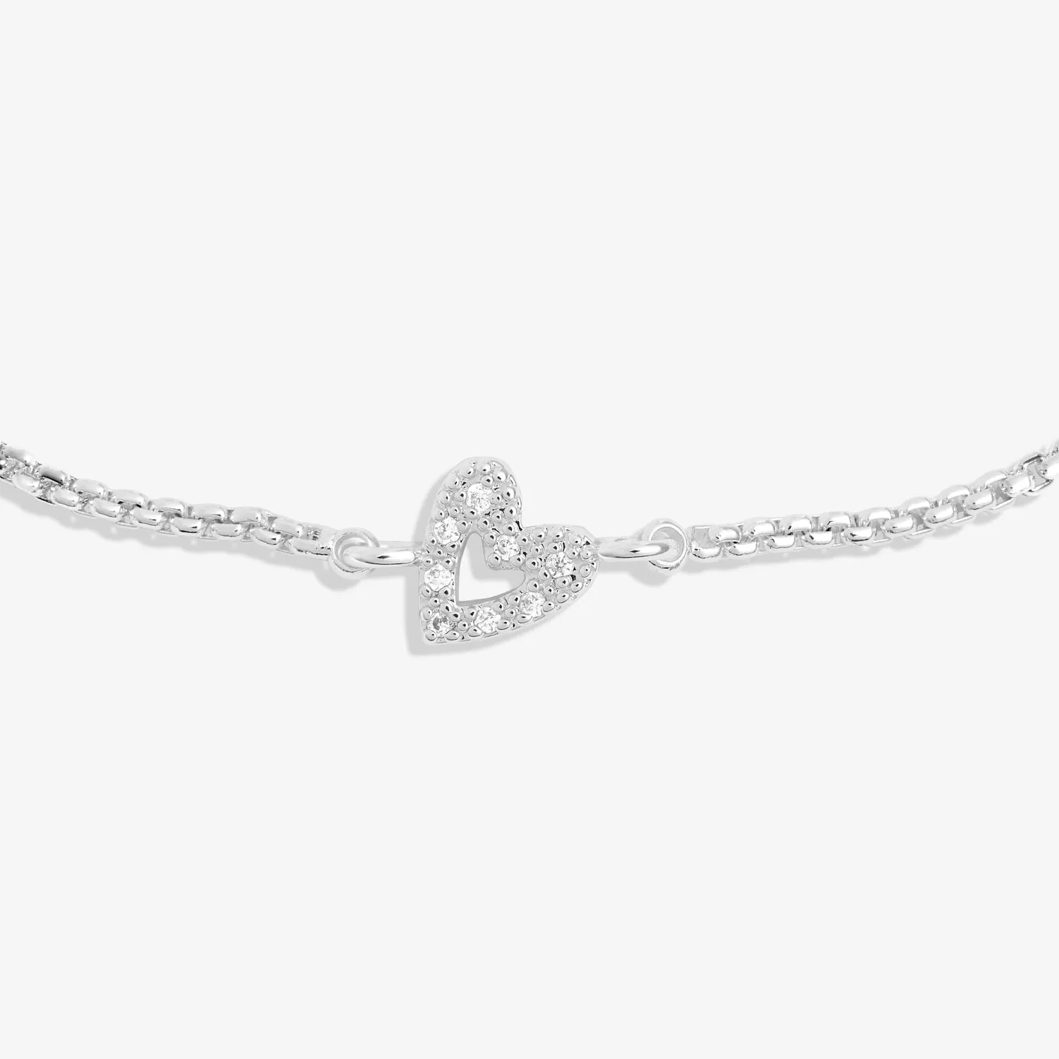 Mini Charms Pave Offset Heart Silver Plated Bracelet 7640