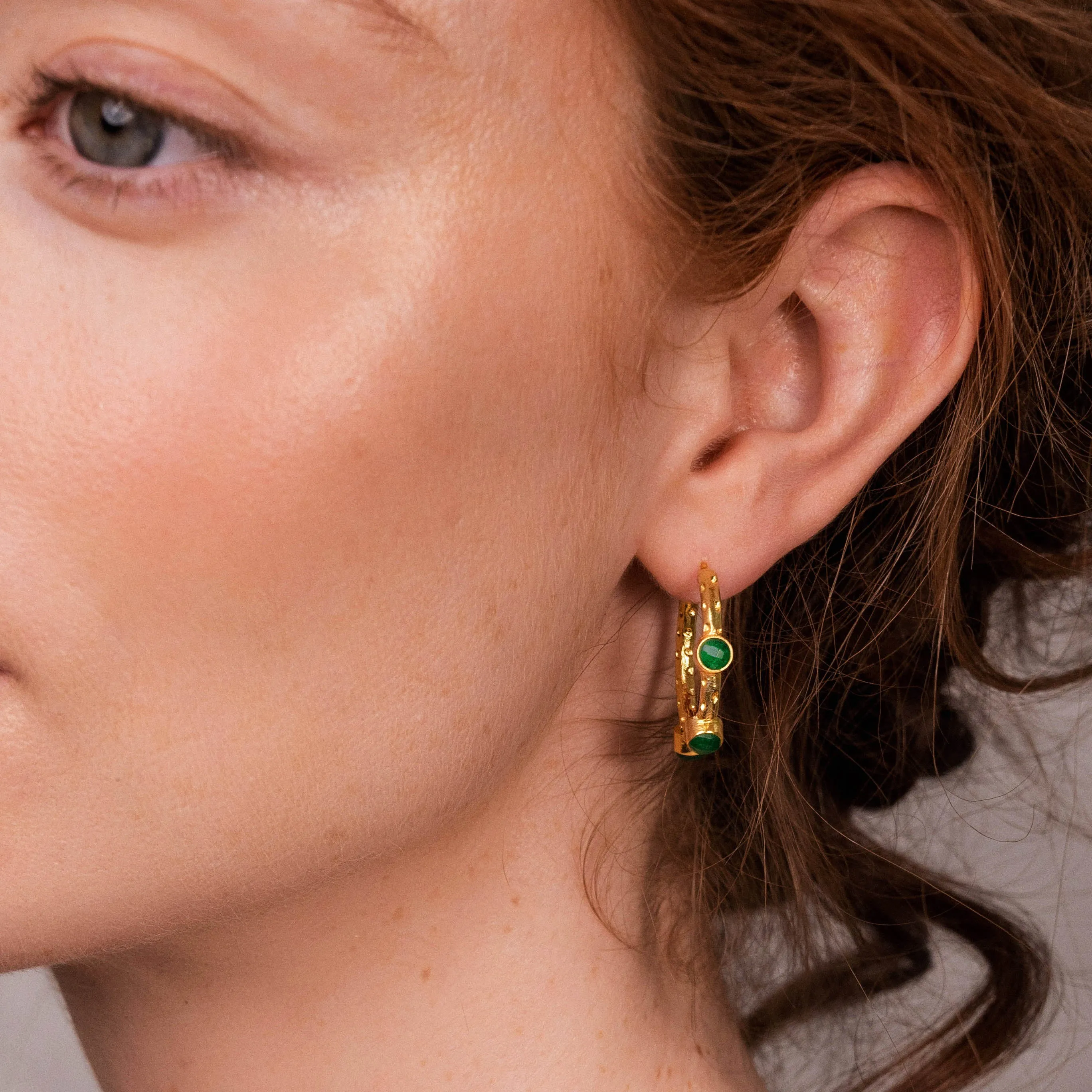 Mini Cruise Green Agate Hoops