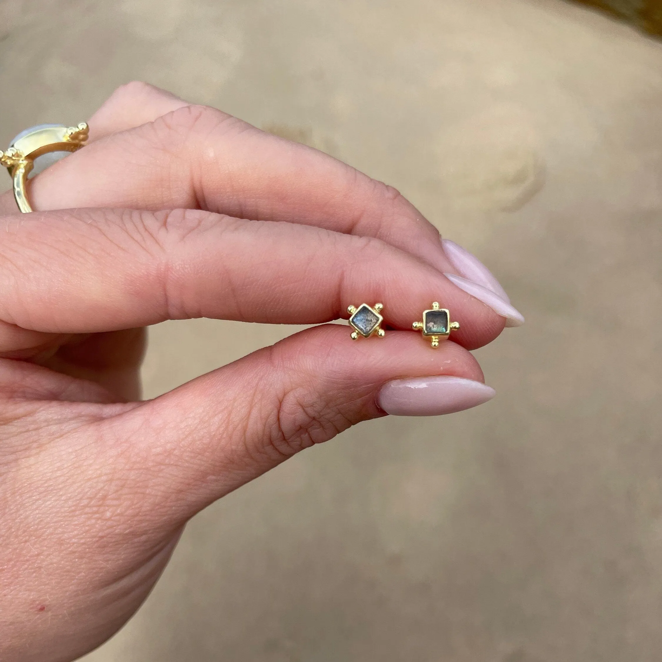 Mini Gias 14K Gold Vermeil Labradorite Stud Earrings