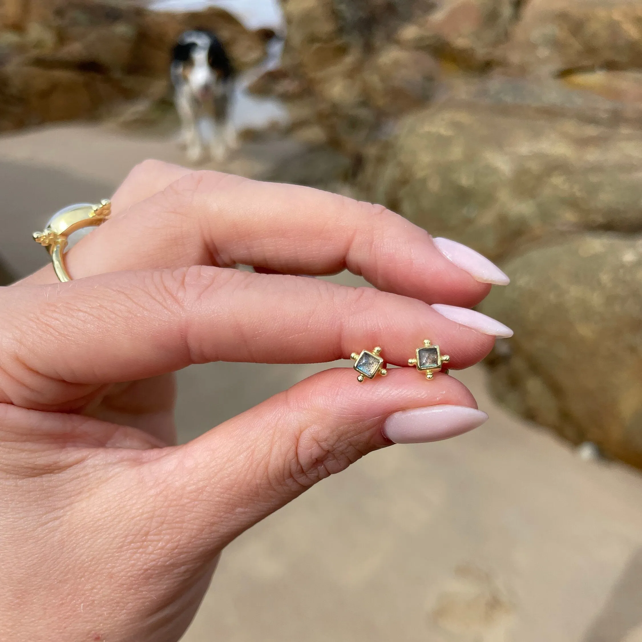 Mini Gias 14K Gold Vermeil Labradorite Stud Earrings