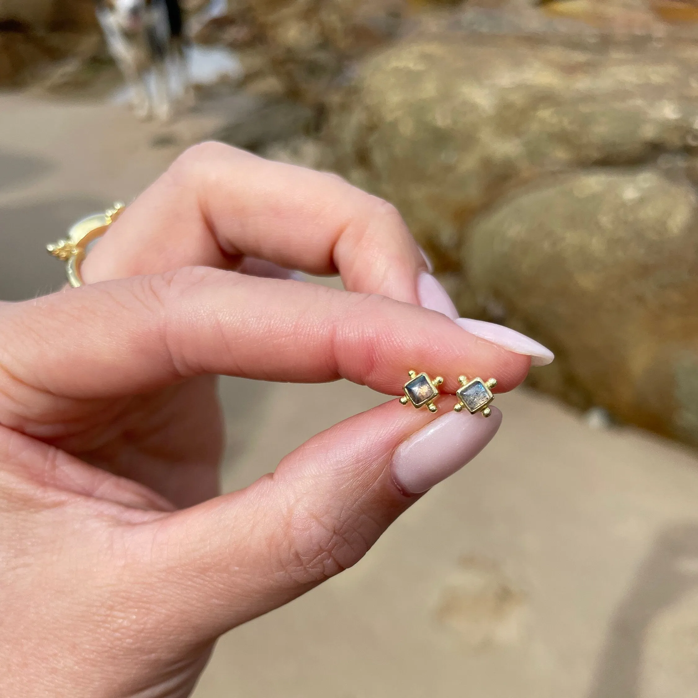 Mini Gias 14K Gold Vermeil Labradorite Stud Earrings