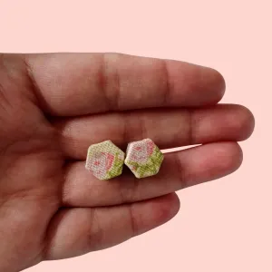 Mini hexagonal floral fabric studs