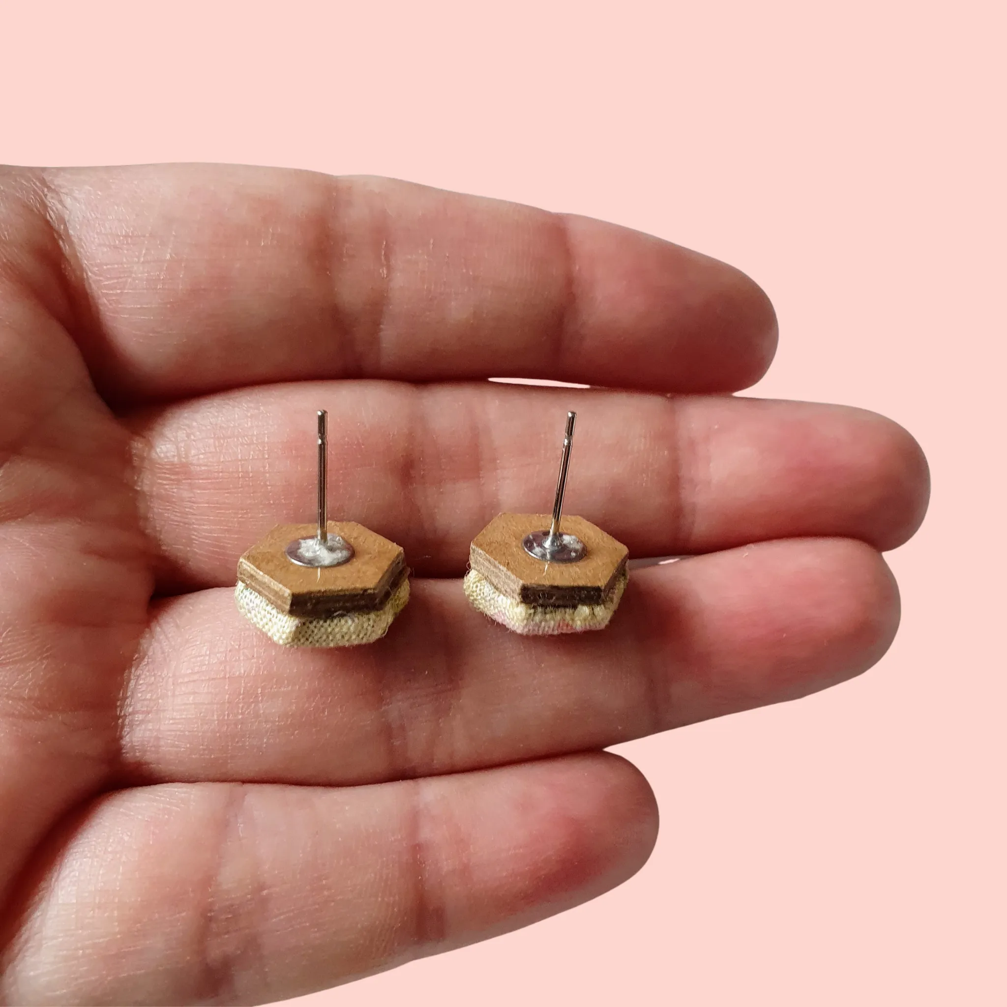 Mini hexagonal floral fabric studs