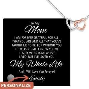 Mom Personalized Message Plaque & Locked Hearts Pendants