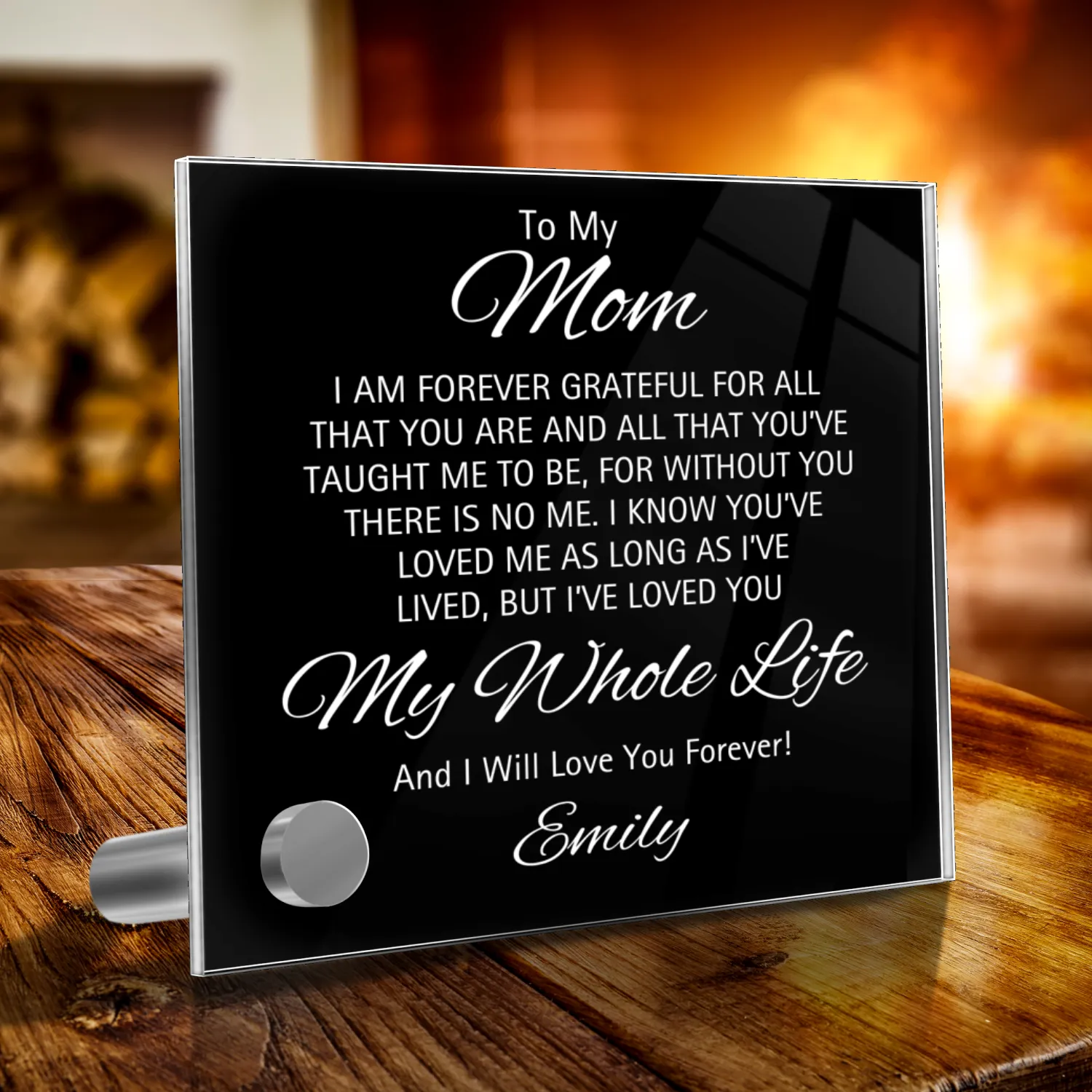 Mom Personalized Message Plaque & Locked Hearts Pendants