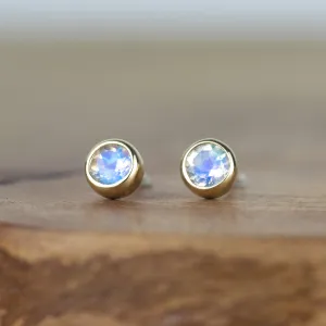 Moonstone Gold Solitaire Stud Earrings