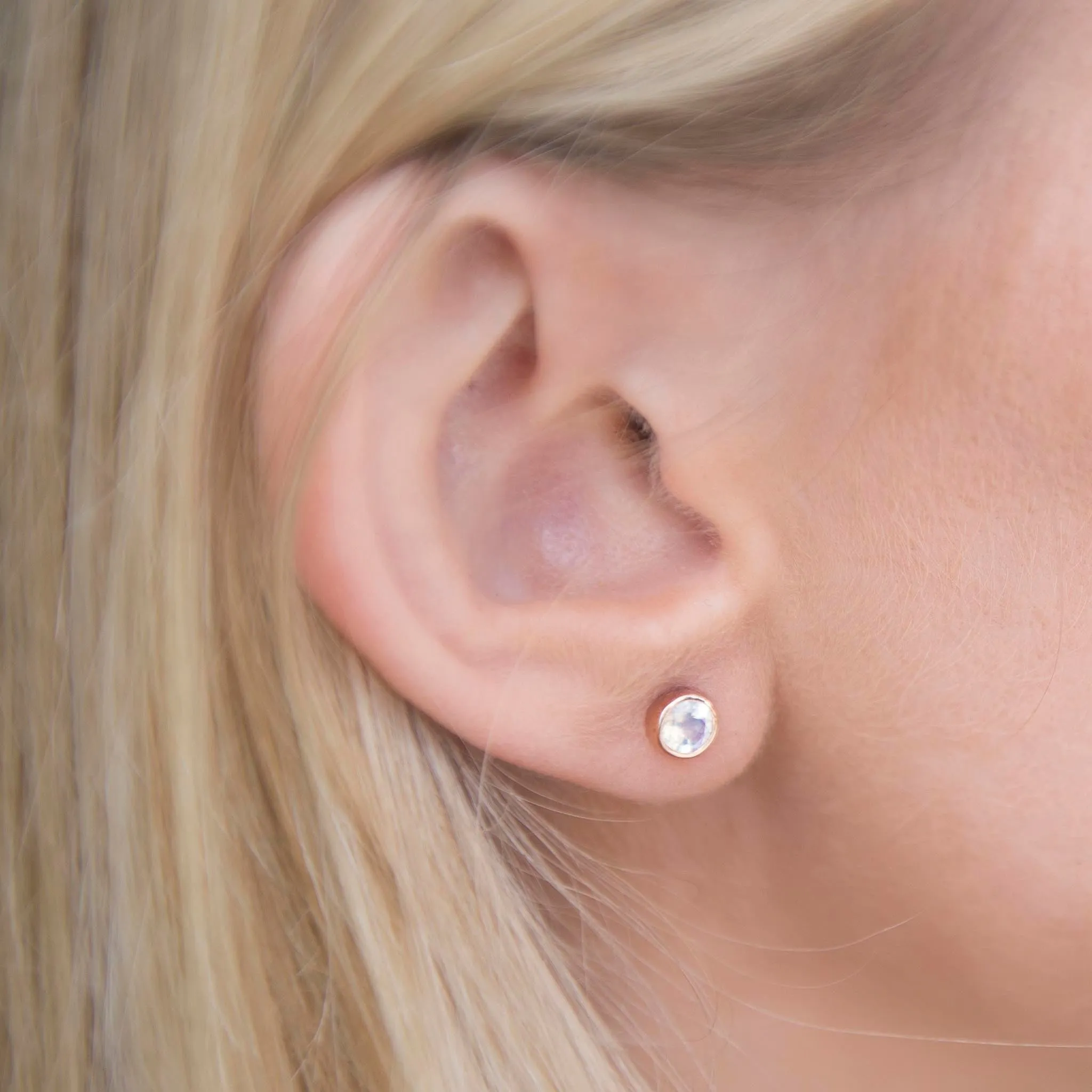 Moonstone Gold Solitaire Stud Earrings