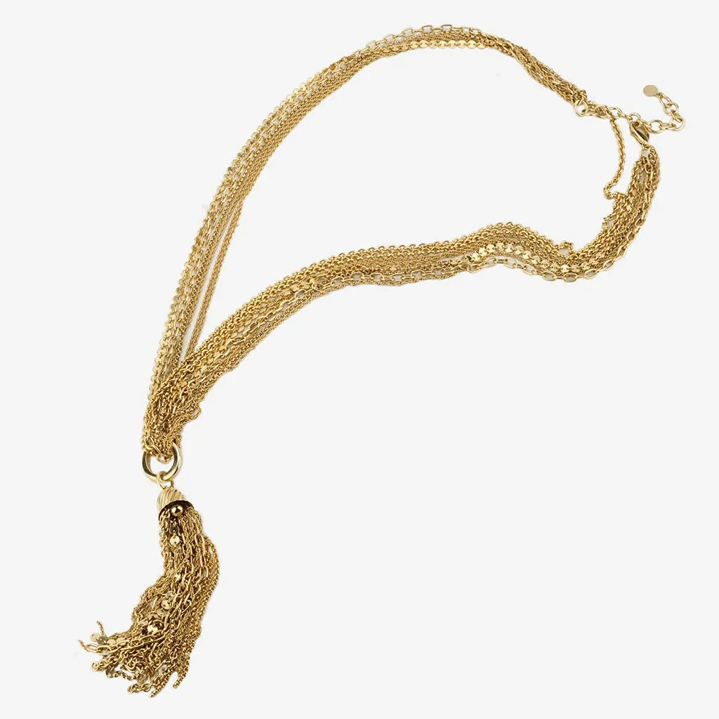 Multi Chain Tassel  Necklace 36"