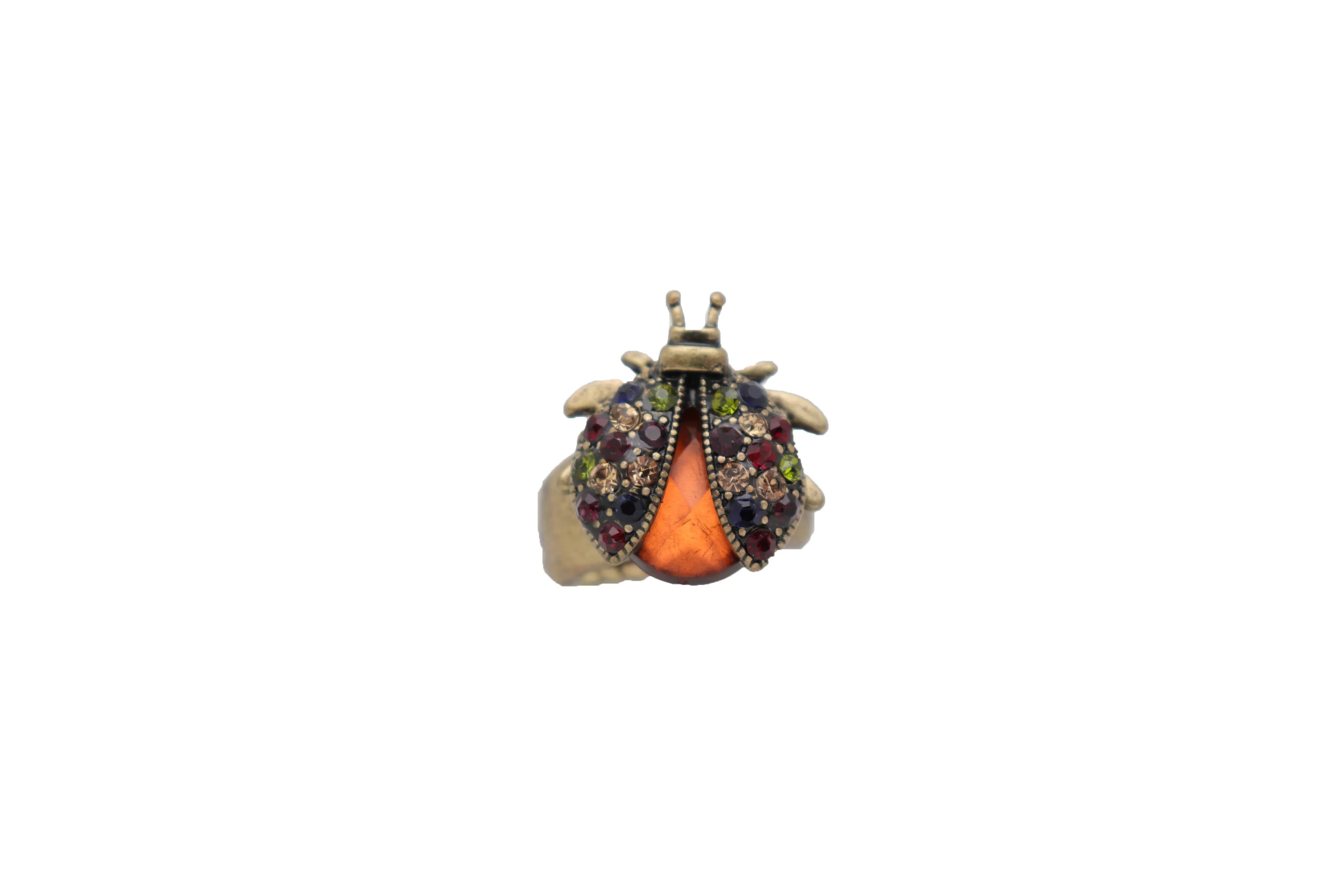 Multi Colored Rhinestone Gem Lady Bug Beetle Elastic Band Ring