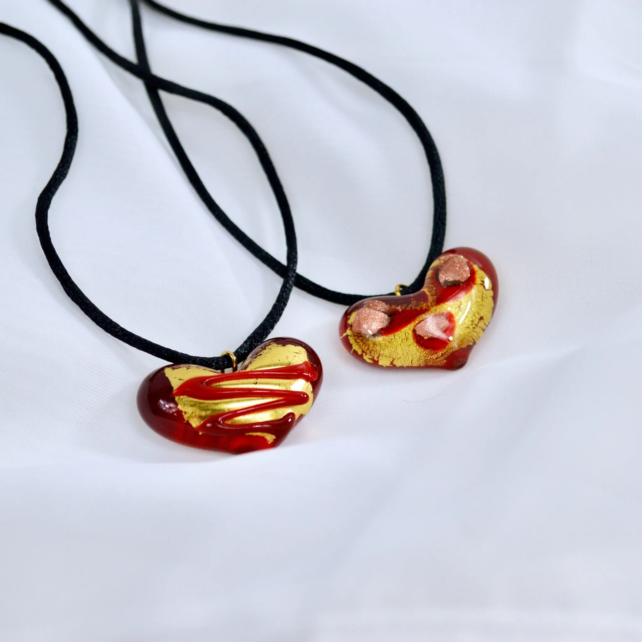 Murano Glass Decorated Heart Pendant Necklace, Made in Italy