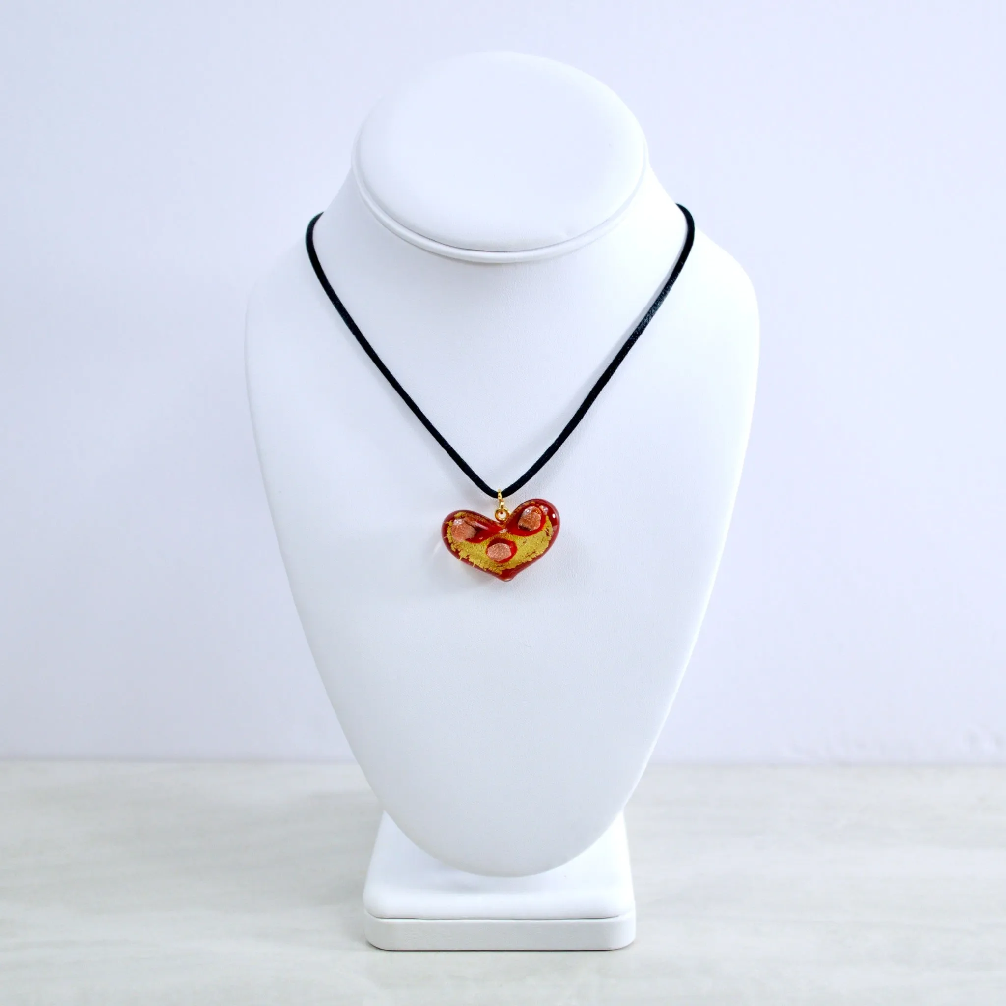 Murano Glass Decorated Heart Pendant Necklace, Made in Italy