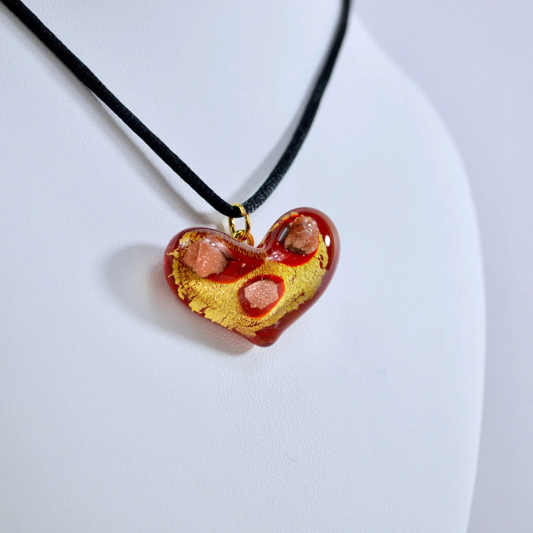 Murano Glass Decorated Heart Pendant Necklace, Made in Italy