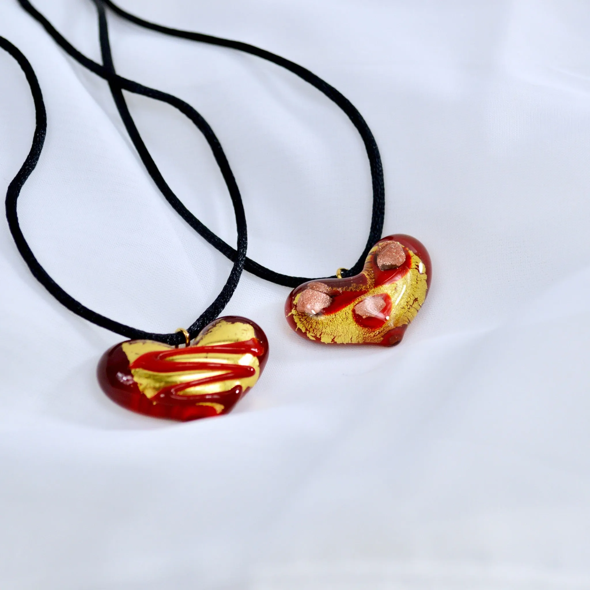 Murano Glass Decorated Heart Pendant Necklace, Made in Italy