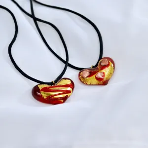 Murano Glass Decorated Heart Pendant Necklace, Made in Italy