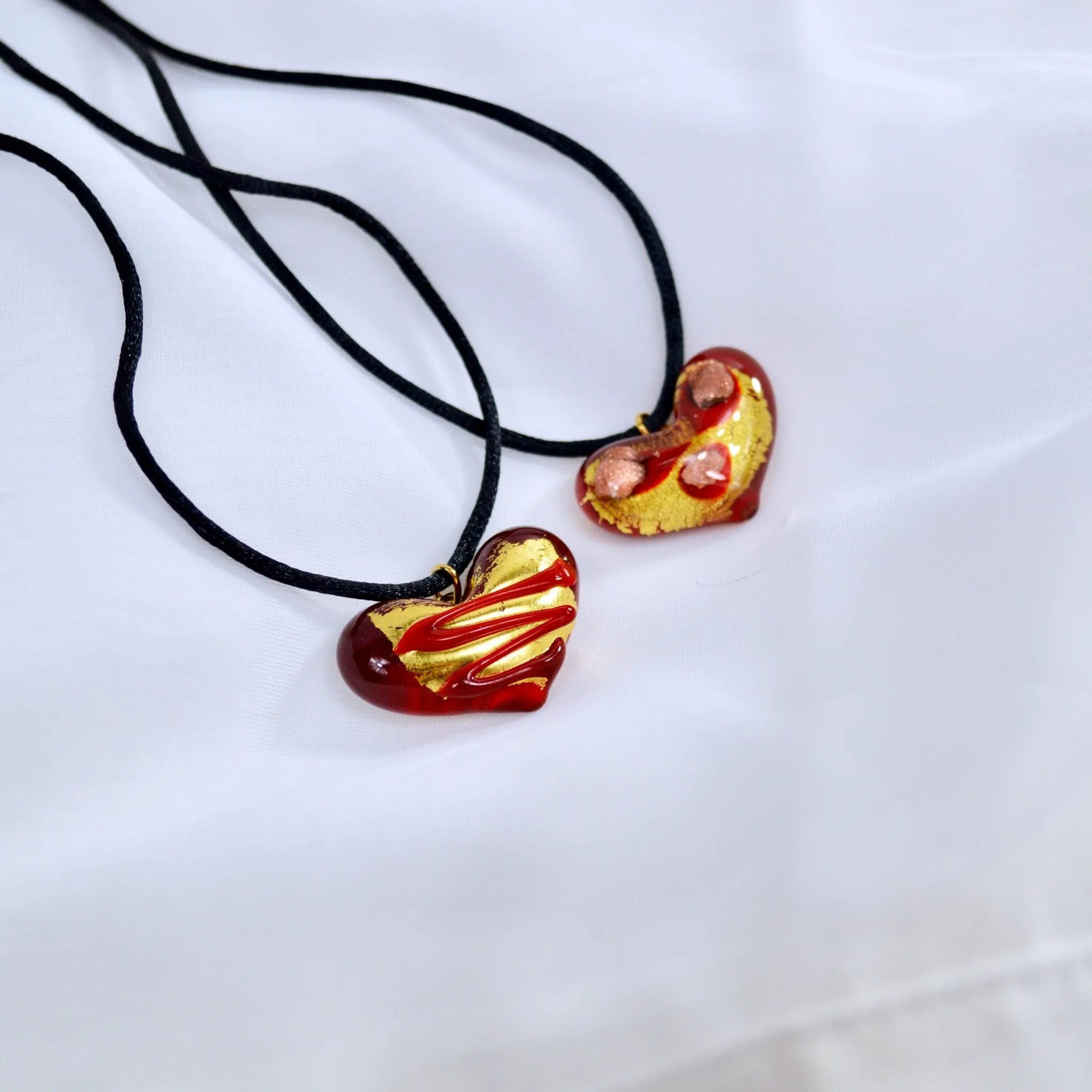 Murano Glass Decorated Heart Pendant Necklace, Made in Italy