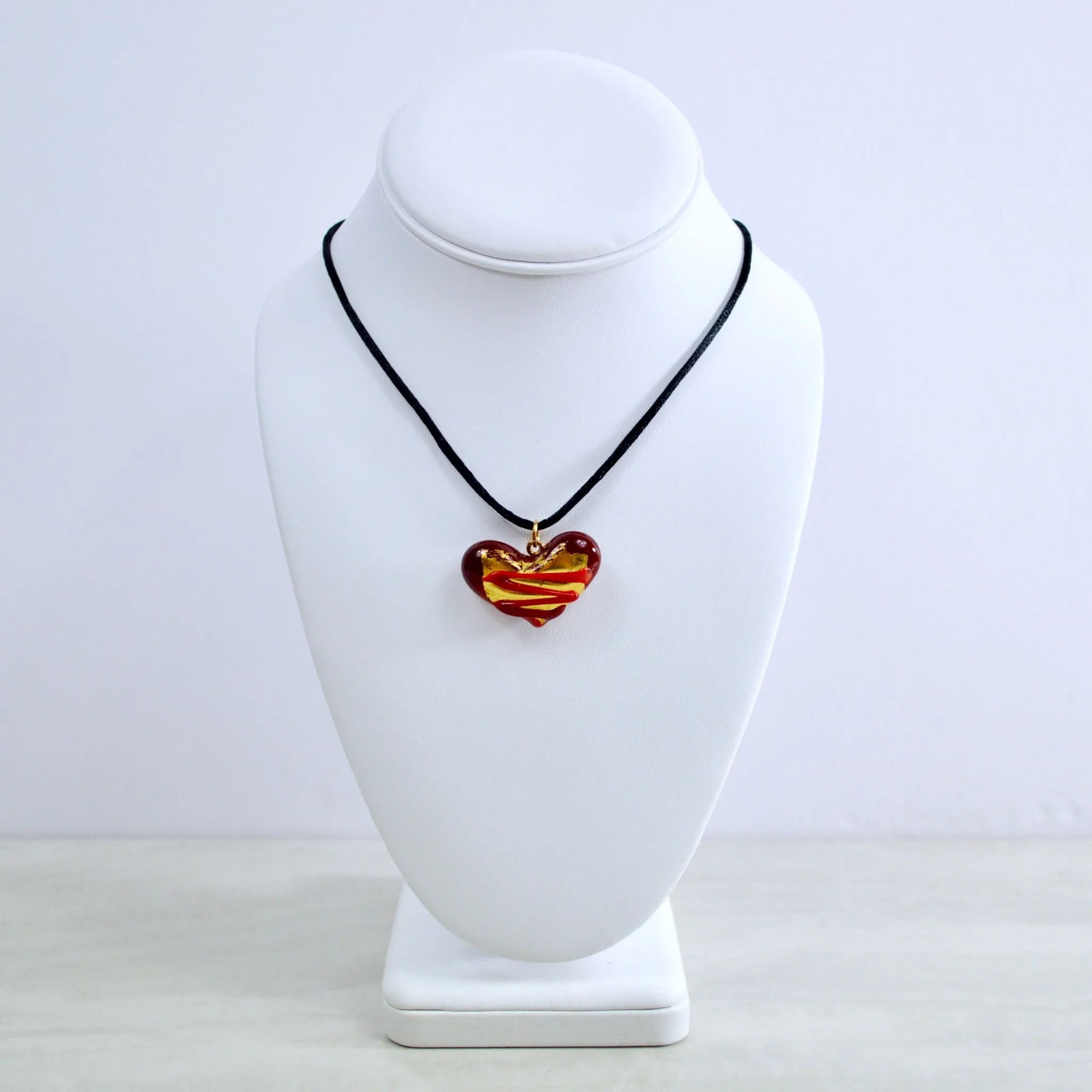 Murano Glass Decorated Heart Pendant Necklace, Made in Italy