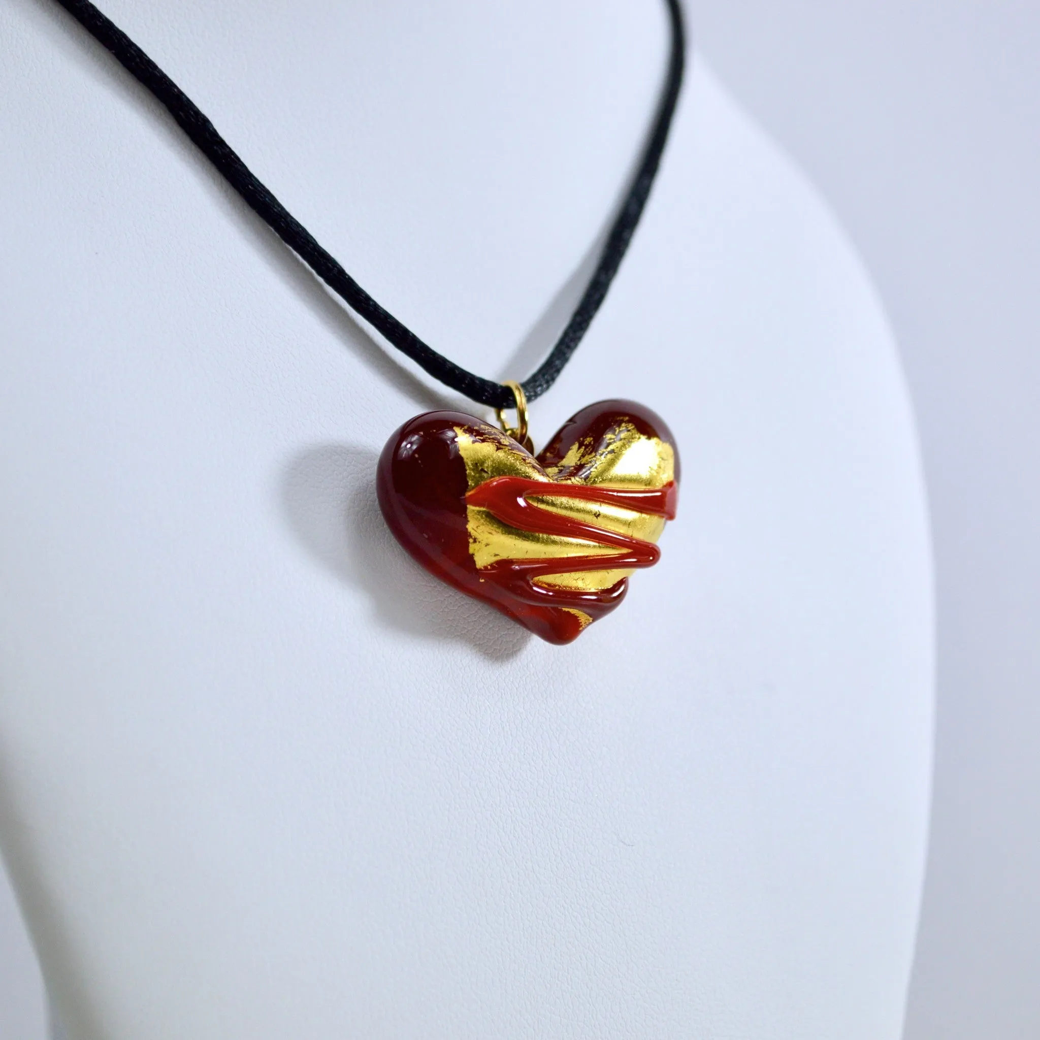 Murano Glass Decorated Heart Pendant Necklace, Made in Italy