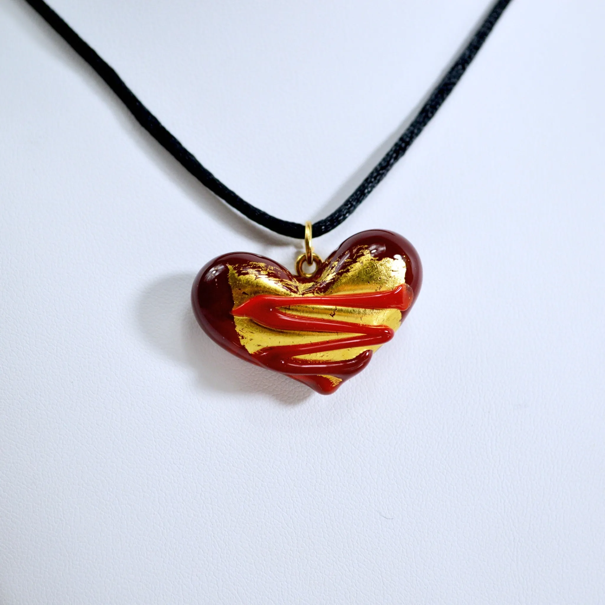 Murano Glass Decorated Heart Pendant Necklace, Made in Italy