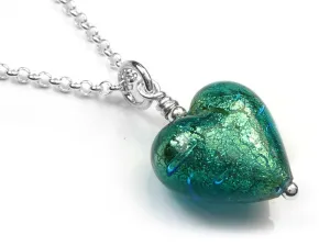 Murano Glass Heart Pendant - Kingfisher Small