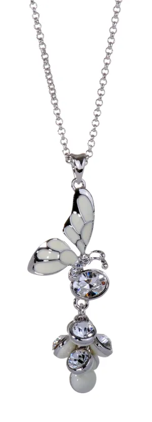 N7186 Rhodium Swarovski Butterfly Pendant Necklace