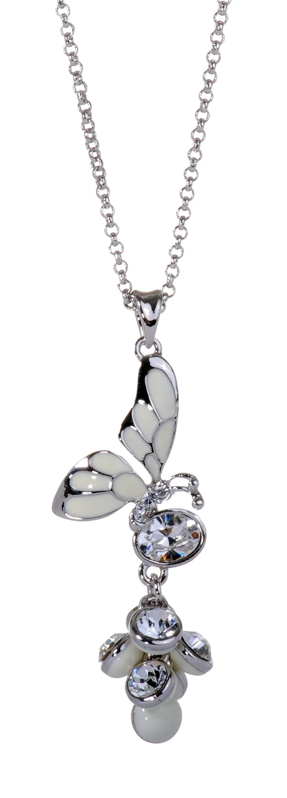 N7186 Rhodium Swarovski Butterfly Pendant Necklace