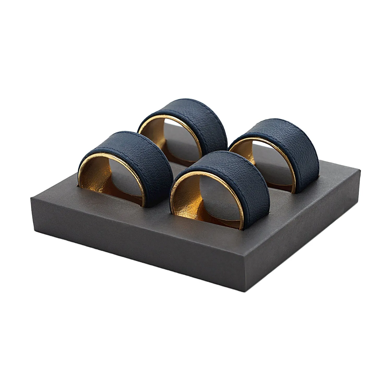 Napkin Ring-Set Of 4, Blue/Gold, 5X5X3Cm