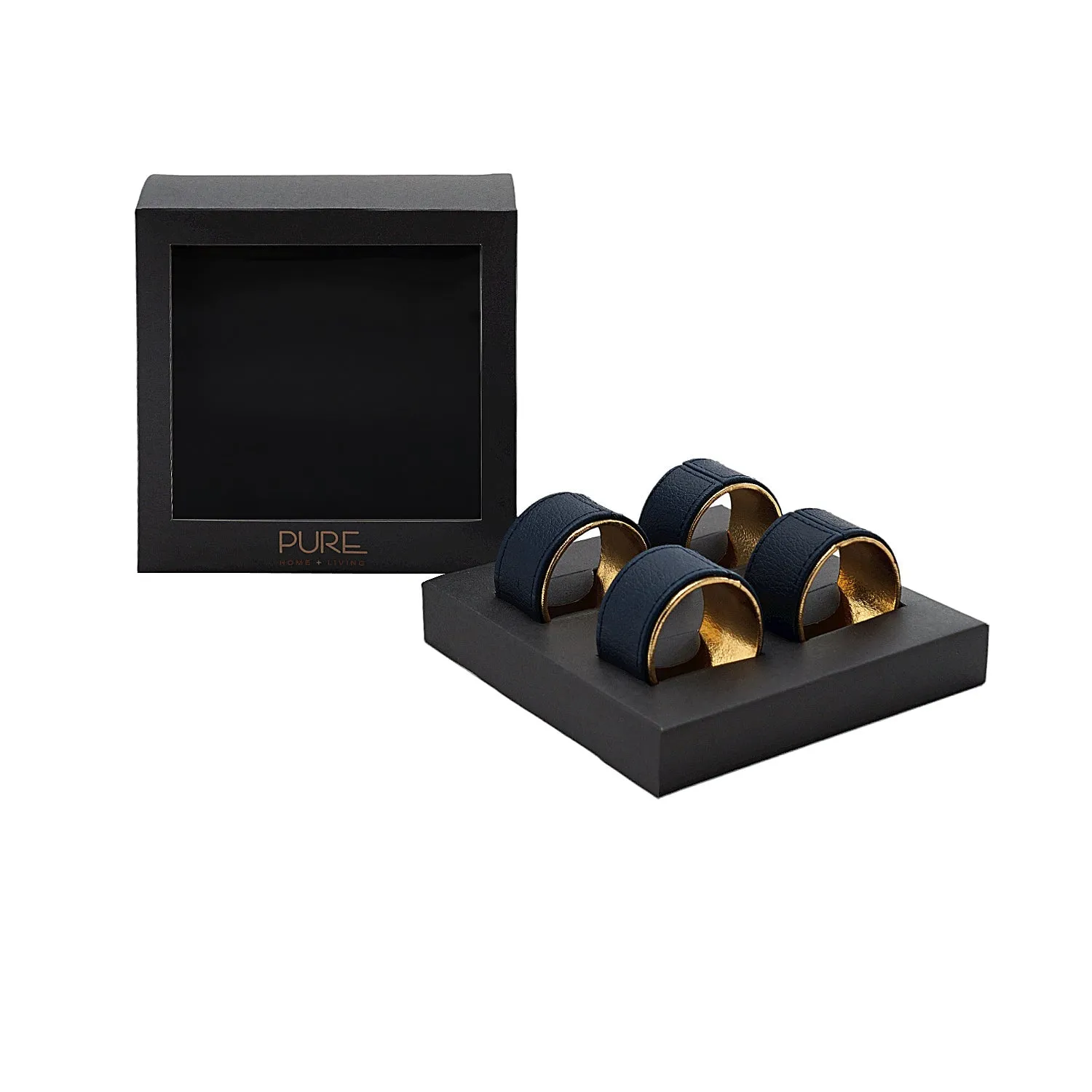 Napkin Ring-Set Of 4, Blue/Gold, 5X5X3Cm