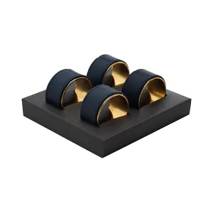Napkin Ring-Set Of 4, Blue/Gold, 5X5X3Cm