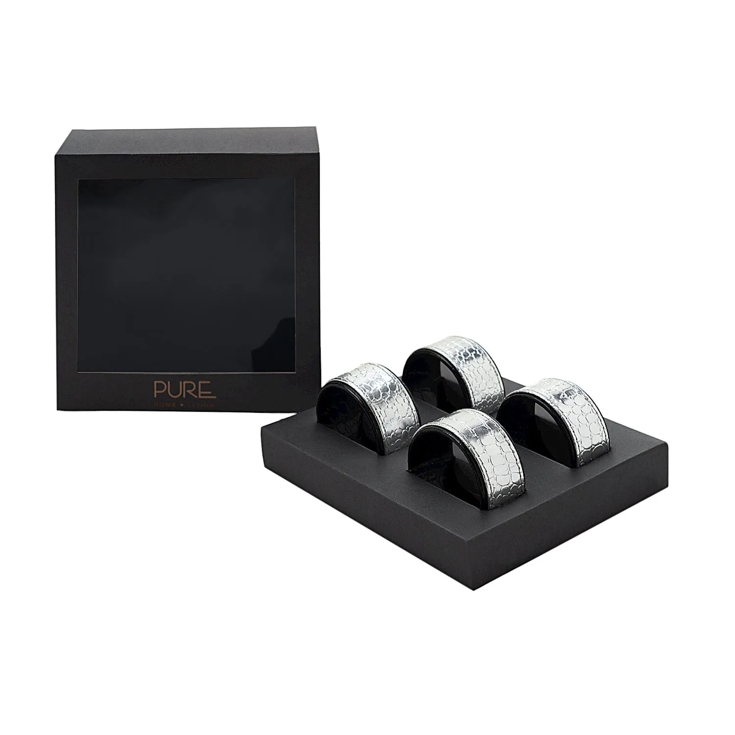 Napkin Ring-Set Of 4, Sil/Black, 5X5X3Cm
