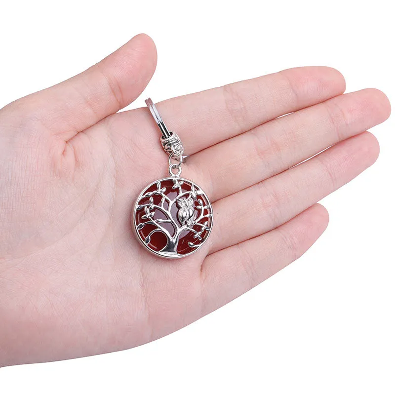 Natural Stone Keychains Silver Color Tree of Life Keyring Healing Crystal Car Bag Wallet Decor Keyholder