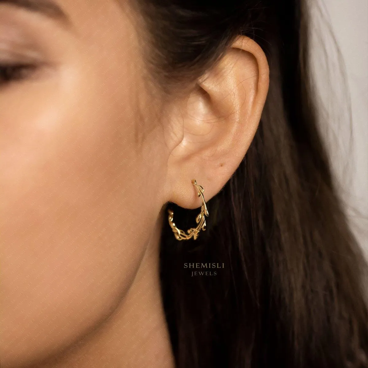 Olive Wreath Hoop Studs, Gold, Silver SHEMISLI SS362