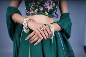 Opulent Navratan Kundan Ring - Adjustable