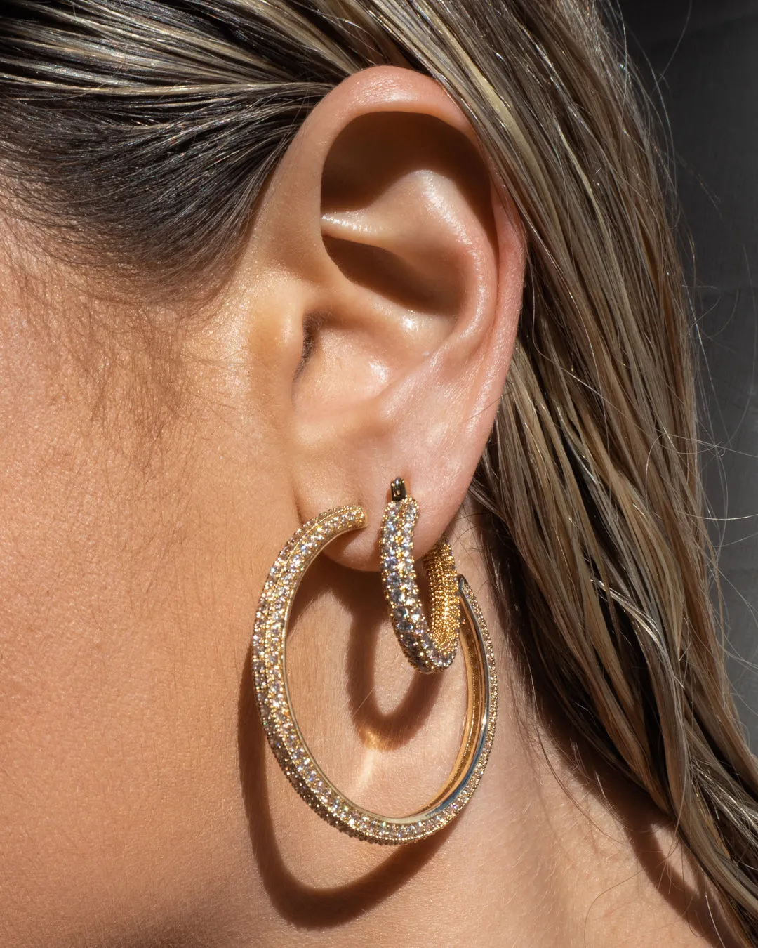 Pave Josephine Hoops- Gold