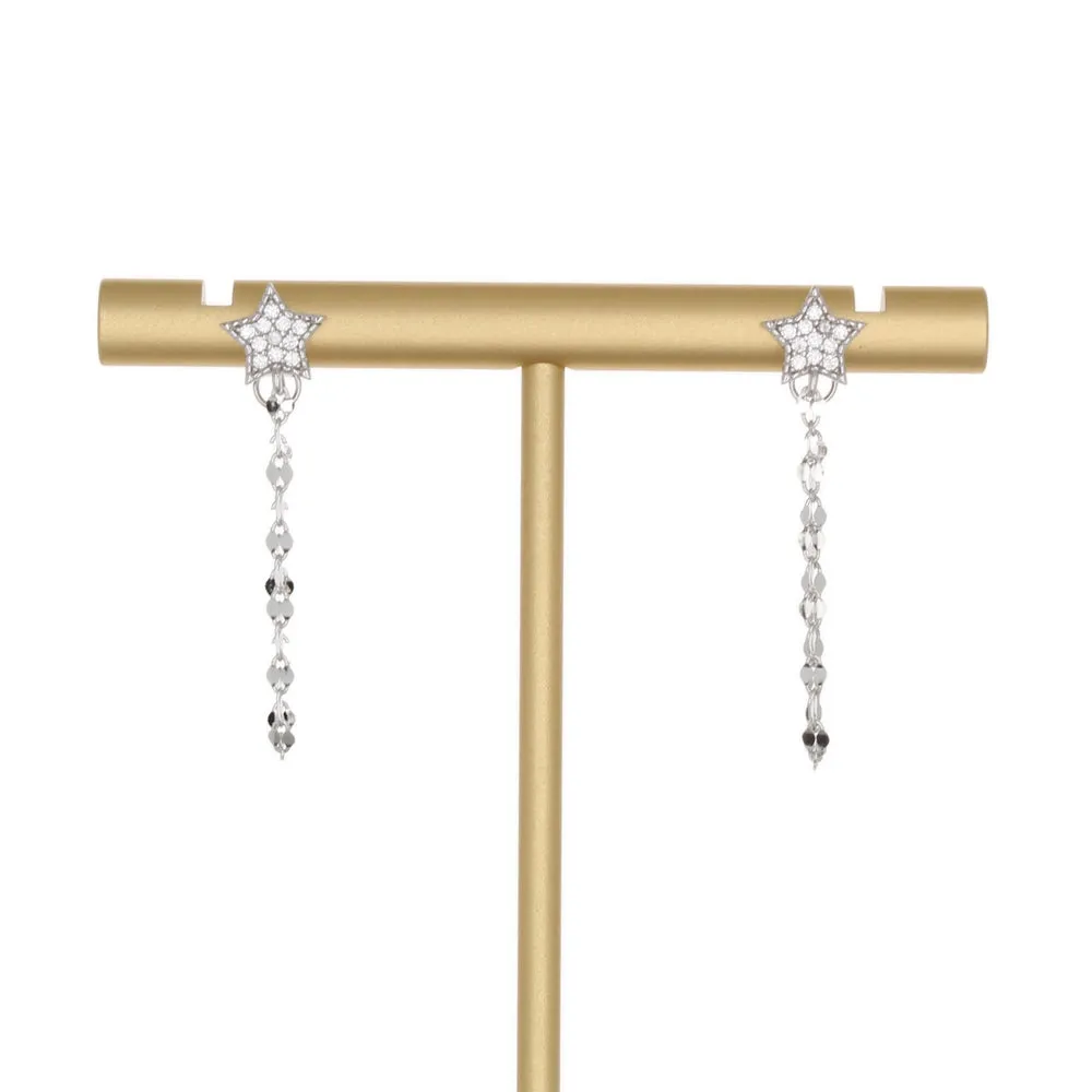 PAVE STAR CHAIN STUD EARRING