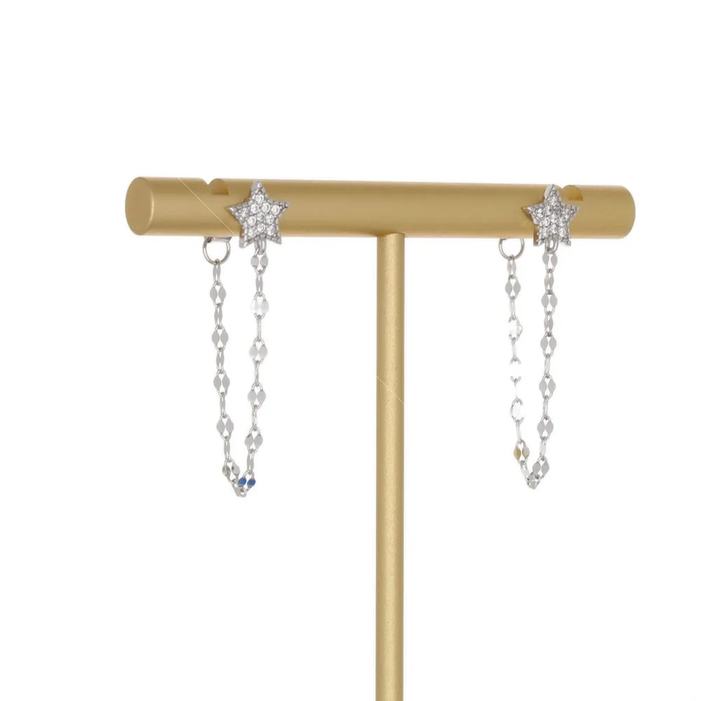 PAVE STAR CHAIN STUD EARRING